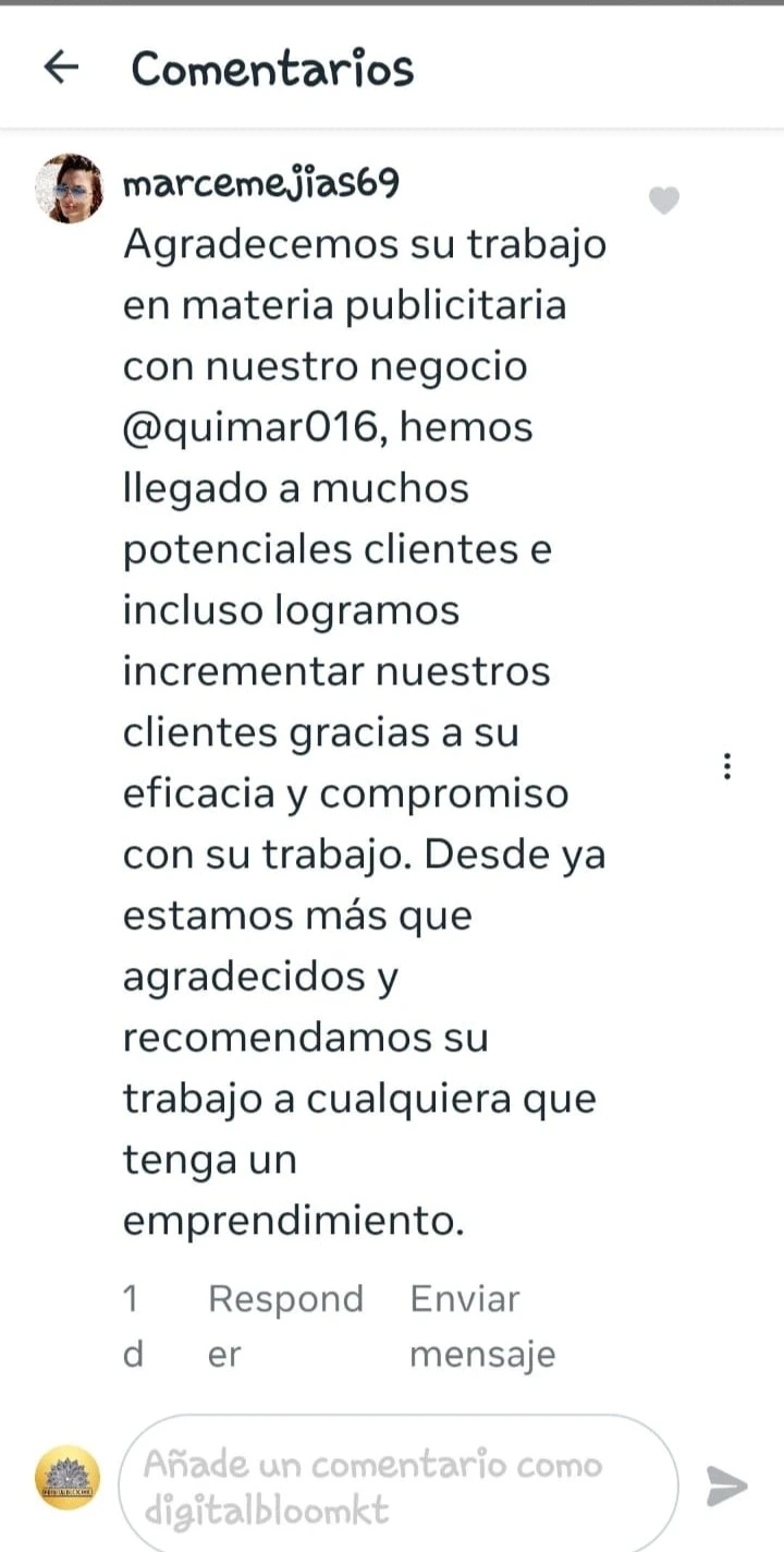 Reseña de cliente sobre marketing digital